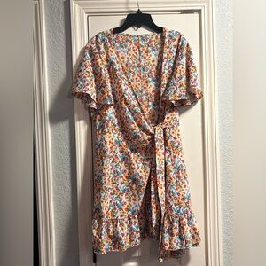 Women's Floral Wrap Dress Size Large Summer Boho
